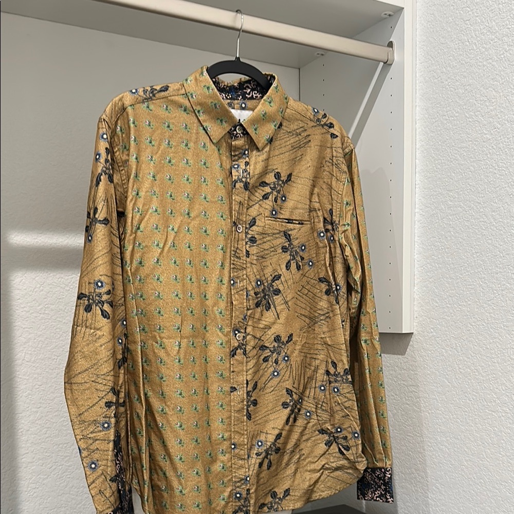 Men's Casual Button Down Shirt - Yellow and Black